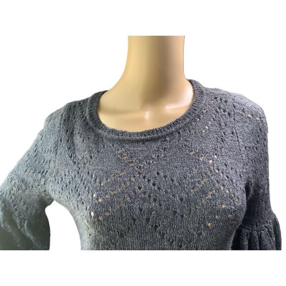 LC Lauren Conrad Gray Knitted Pattern Crew Neck Long Sleeve Sweater Size Small - Picture 2 of 12